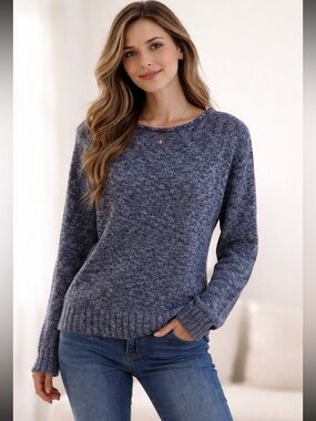 Chaps Denim Blue Knit Sweater Metallic Thread Lightweight Size S